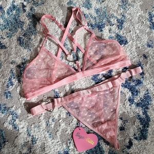 Dolls Kill Sugar Thrillz Pink Mesh Lingerie Set